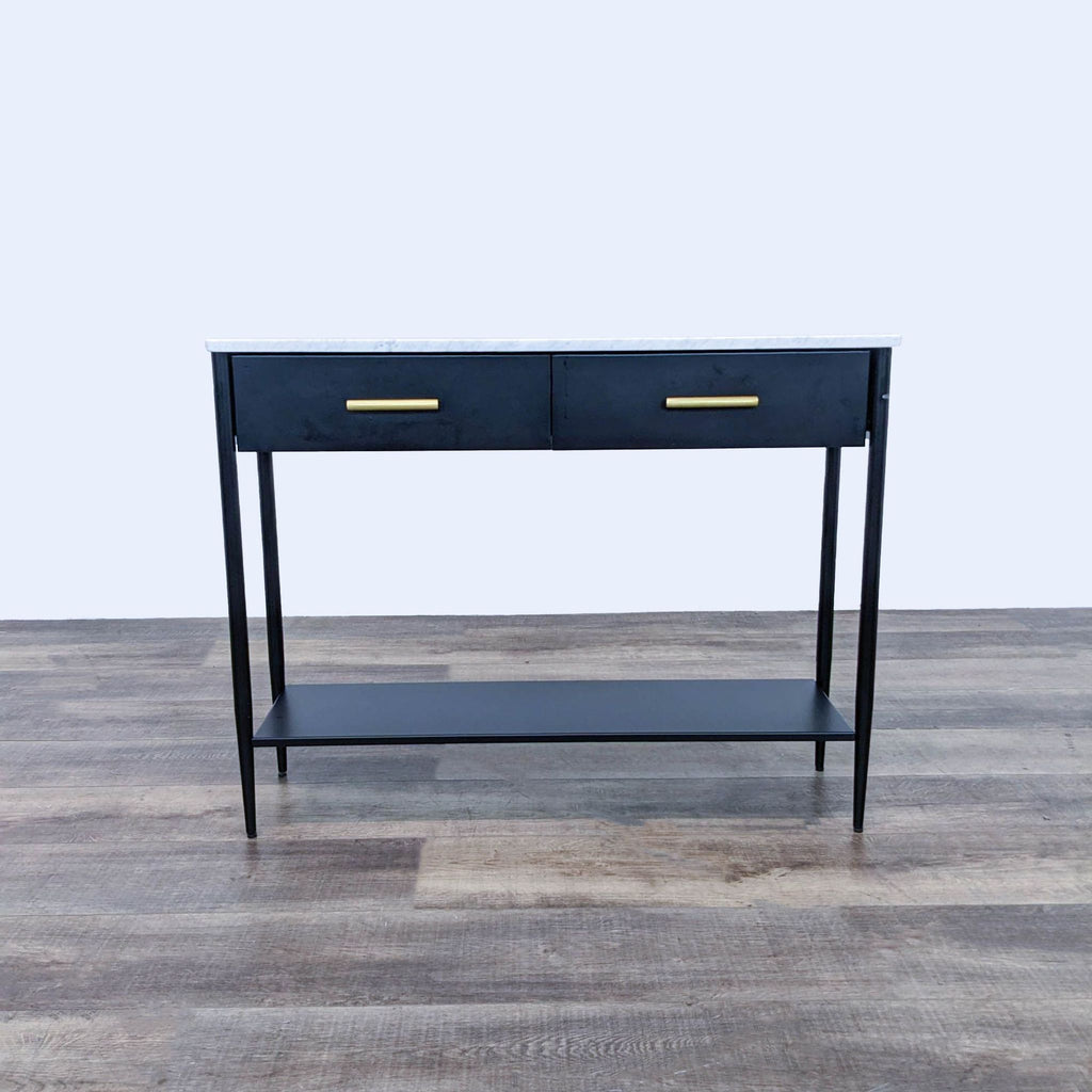 the modern console table is a modern, minimalist design with a black finish. the drawers are