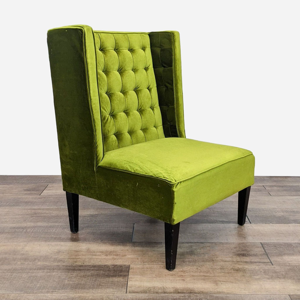 Contemporary High-Back Green Velvet Chair