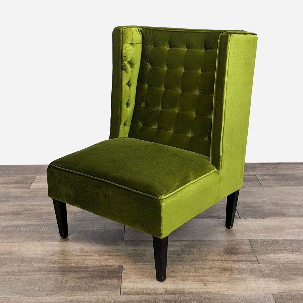 Contemporary High-Back Green Velvet Chair