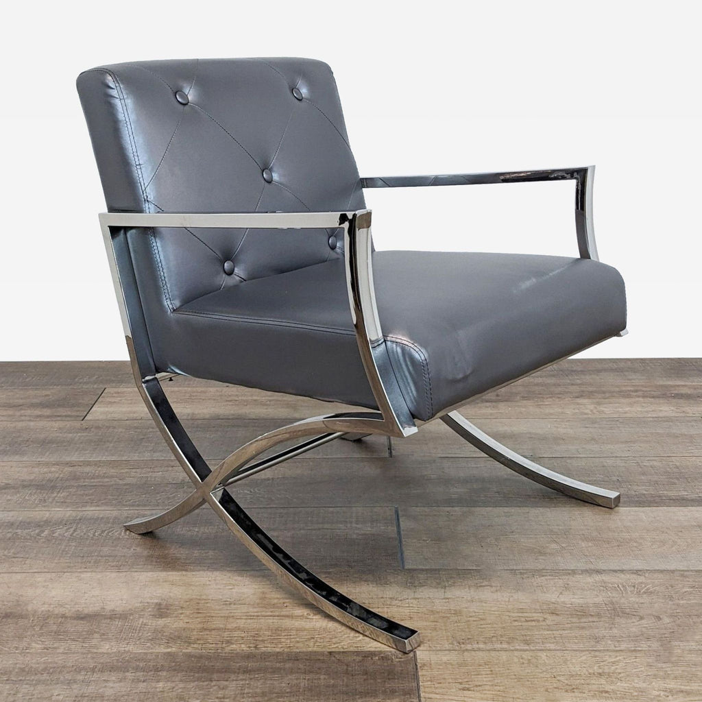 Modern Chrome and Faux Leather Lounge Chair