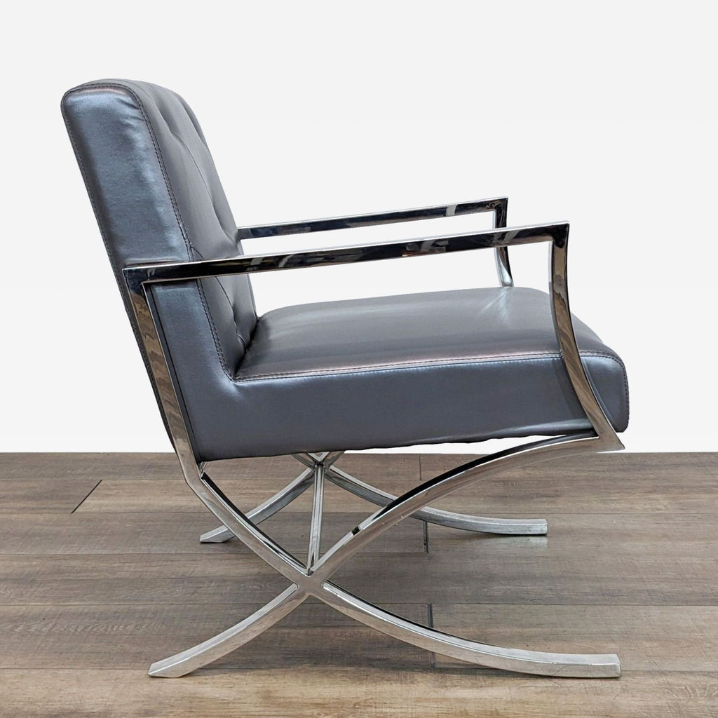 Modern Chrome and Faux Leather Lounge Chair