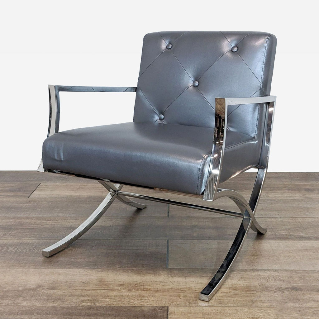 Modern Chrome and Faux Leather Lounge Chair