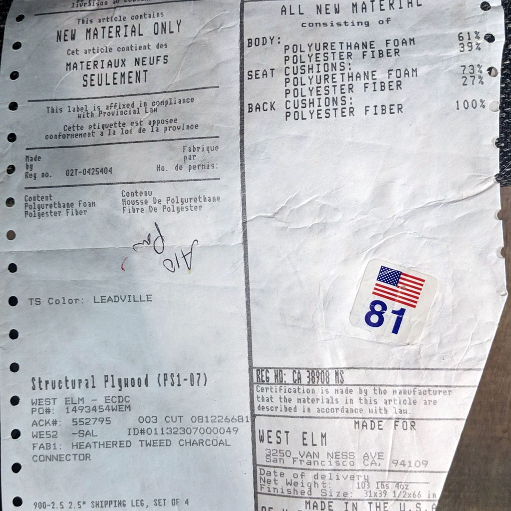 West Elm Gray Sectional Sofa with Chaise