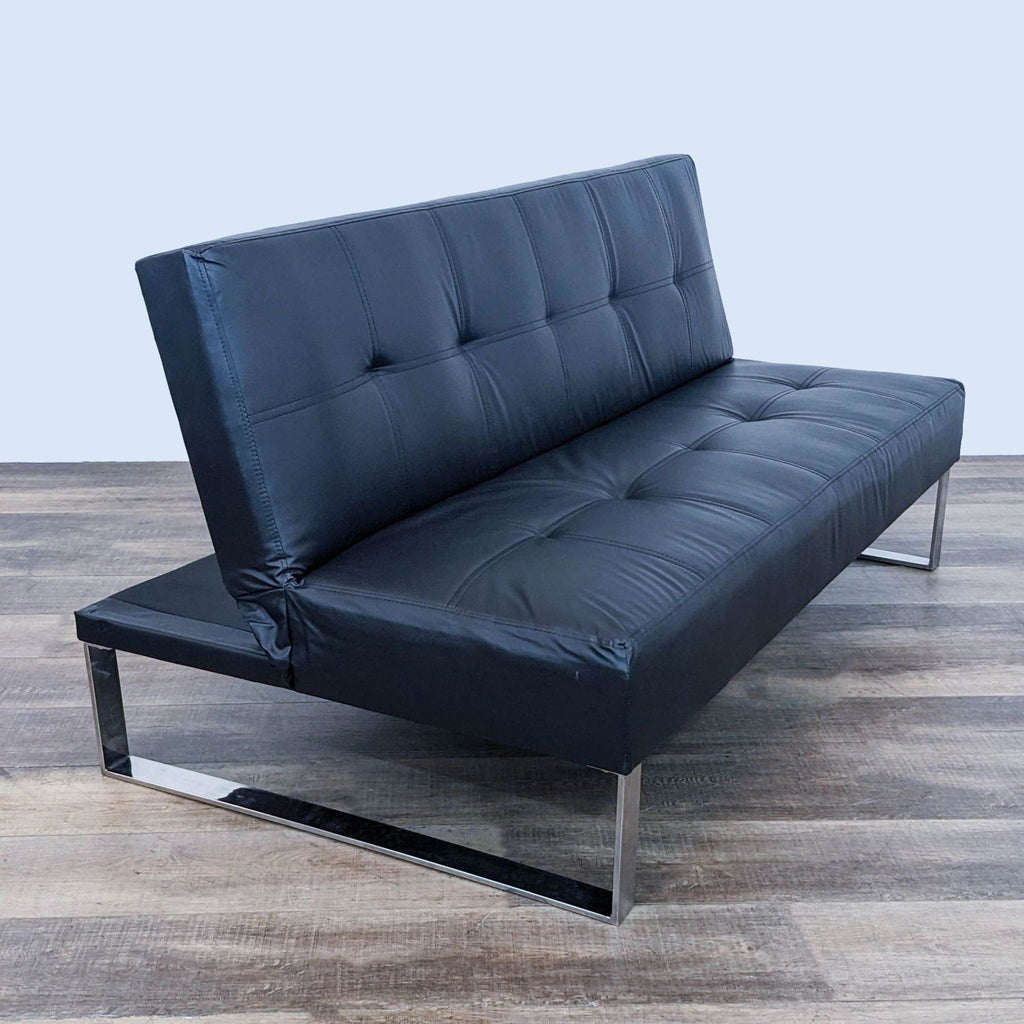 Modern Black Convertible Futon Sofa Bed with Chrome Legs