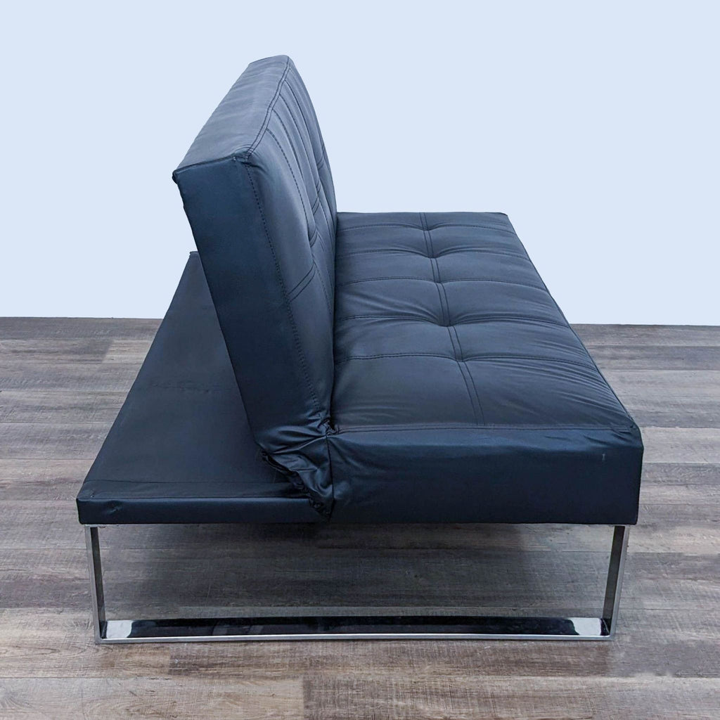 Modern Black Convertible Futon Sofa Bed with Chrome Legs