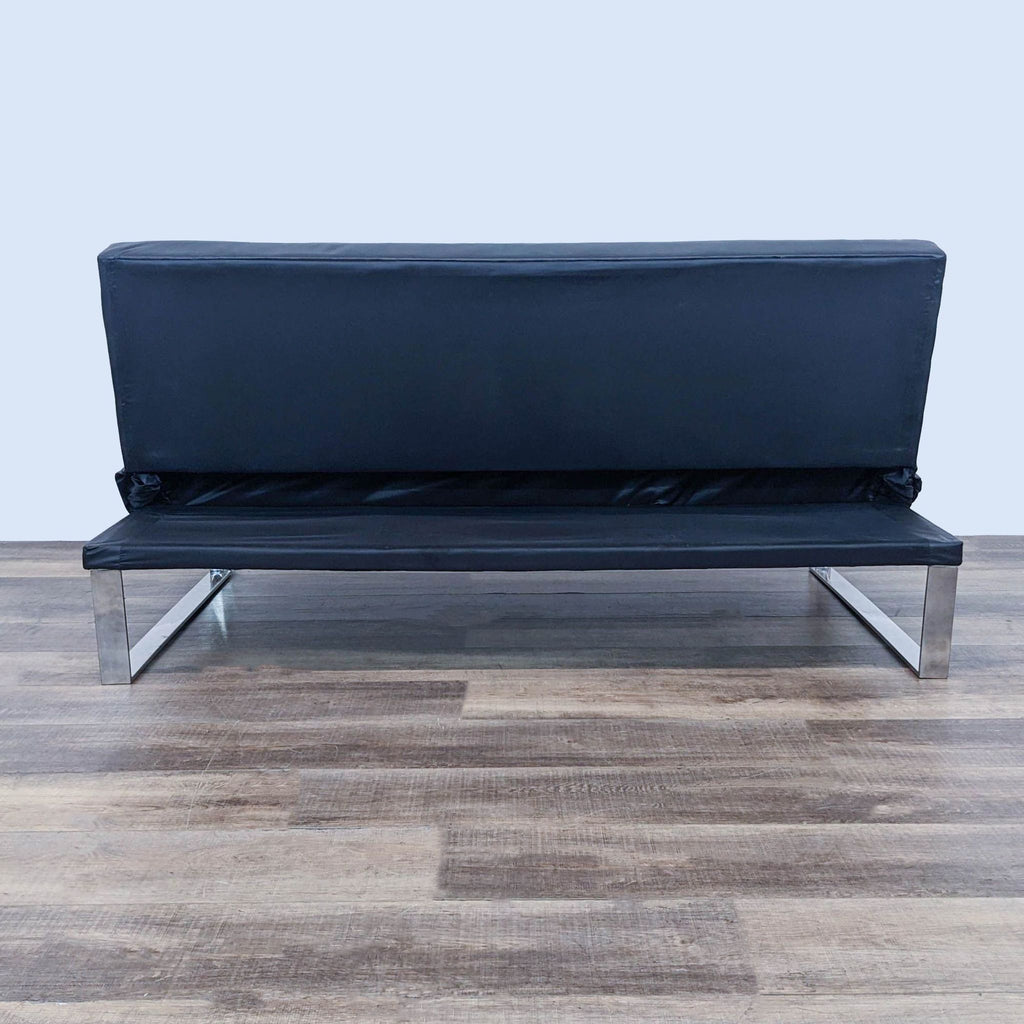 Modern Black Convertible Futon Sofa Bed with Chrome Legs