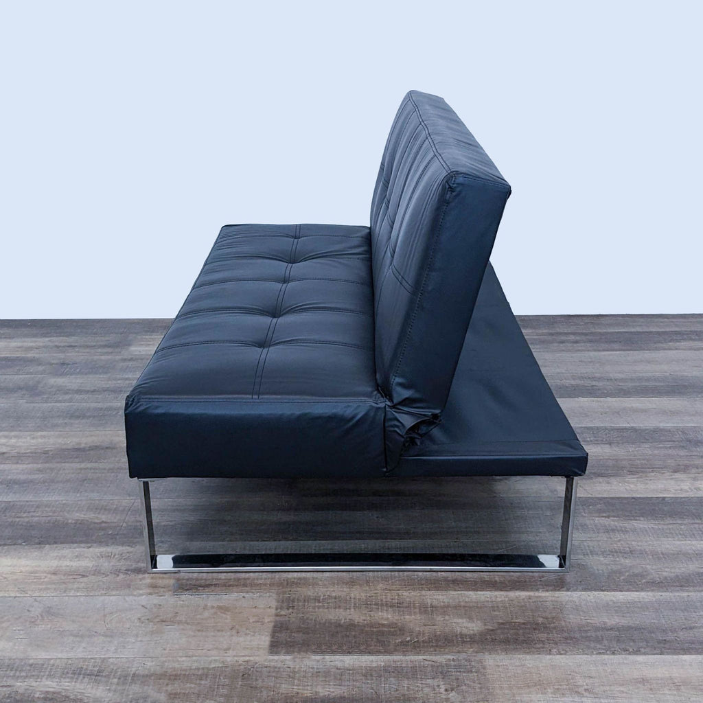 Modern Black Convertible Futon Sofa Bed with Chrome Legs