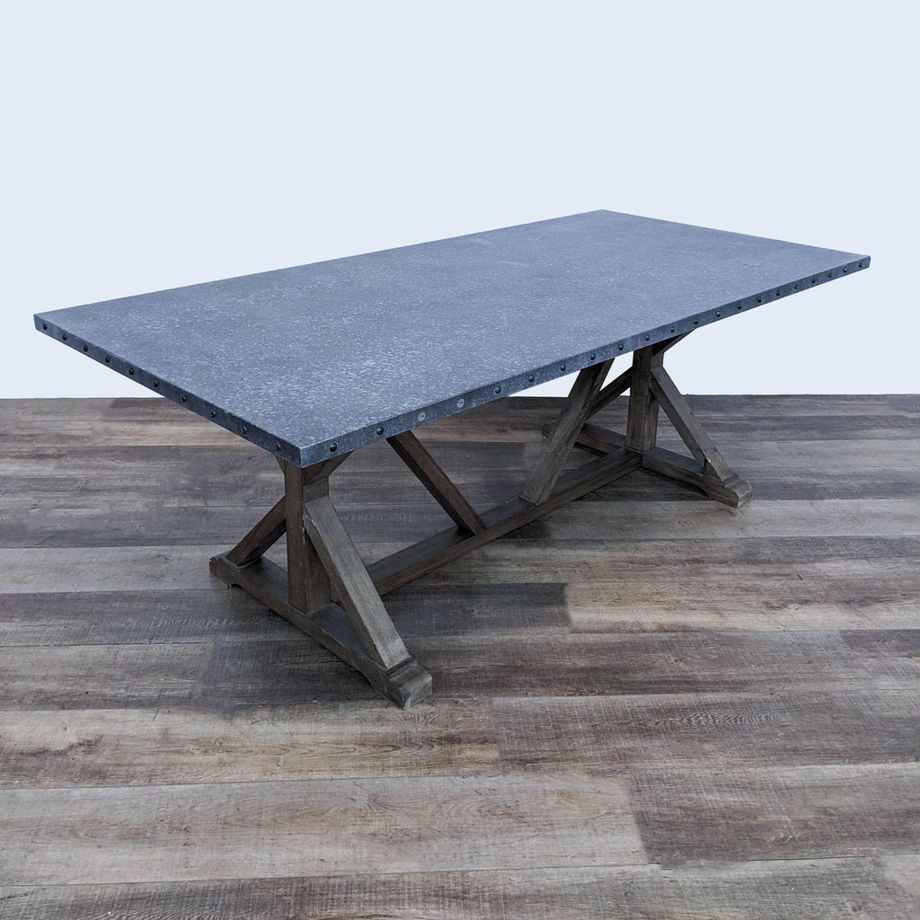 Farmhouse Trestle Base  Dining Table with Metal Top