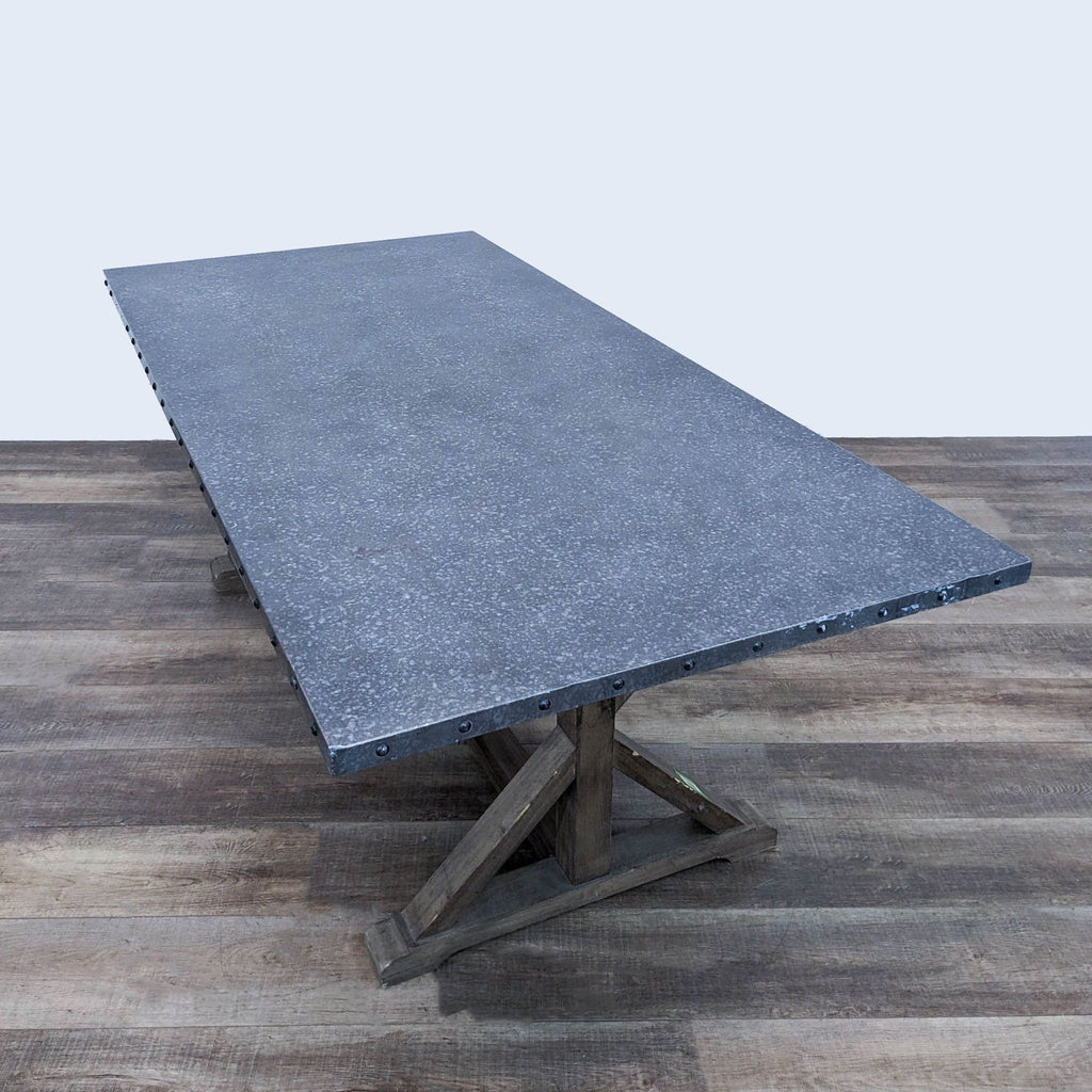 Farmhouse Trestle Base  Dining Table with Metal Top