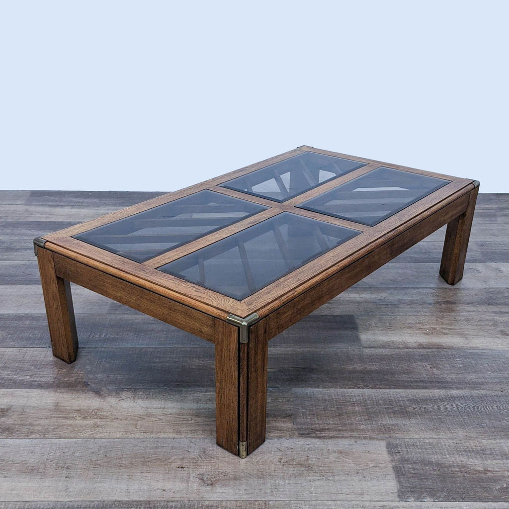 a coffee table with glass top