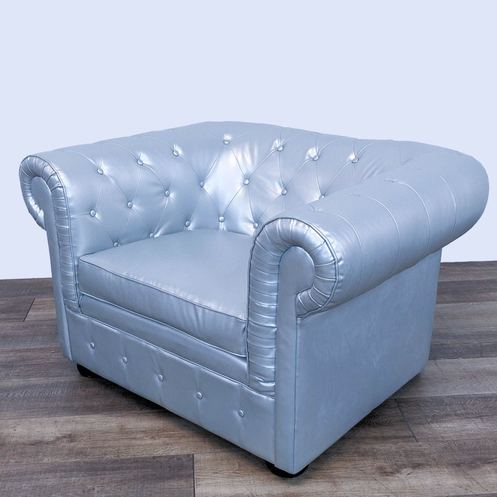 Modern Silver Chesterfield Style Lounge Chair