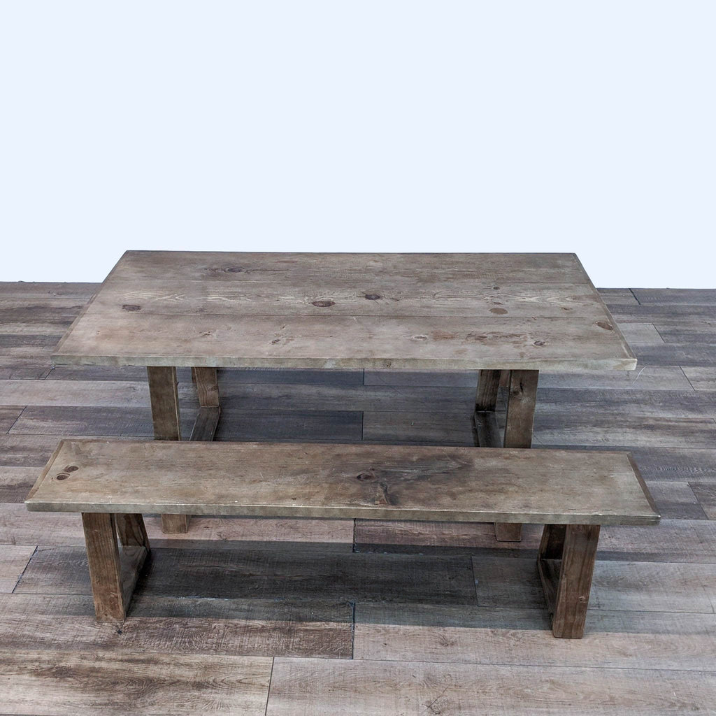 Rustic Wood Dining Set with Table and Two Benches