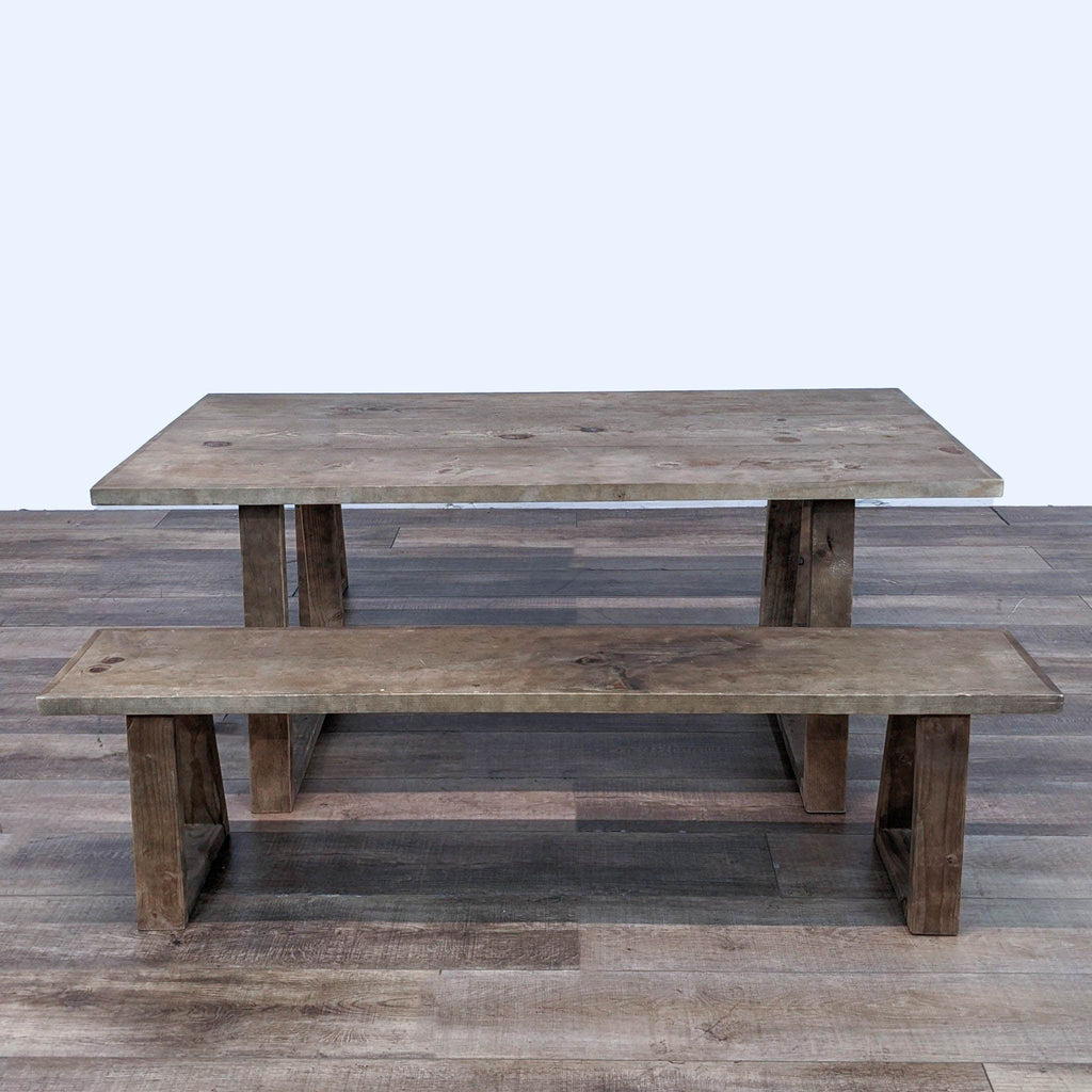 Rustic Wood Dining Set with Table and Two Benches