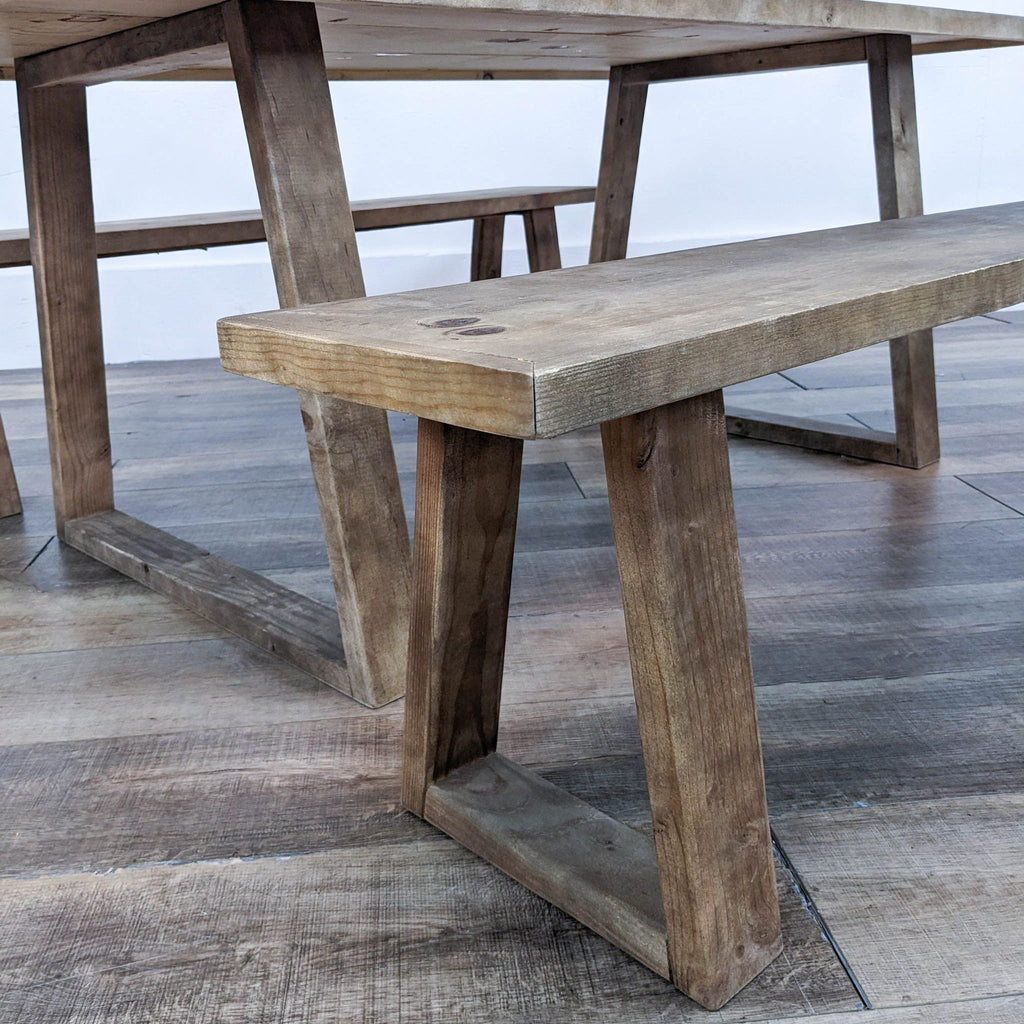 Rustic Wood Dining Set with Table and Two Benches