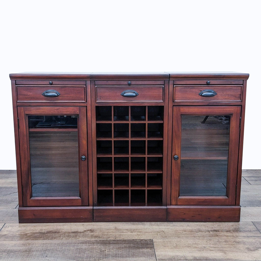 wine cabinet with glass doors and a glass door.