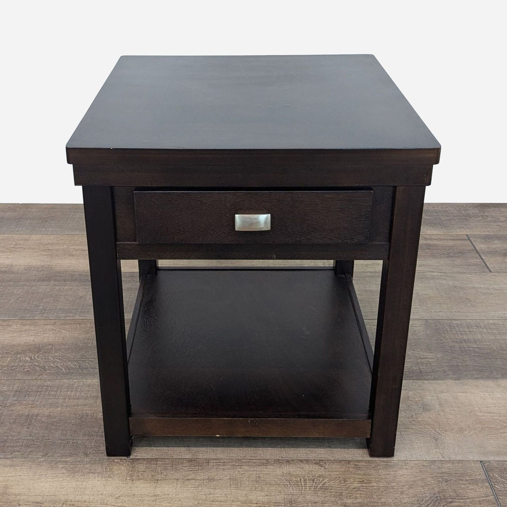 One Drawer Wood Nightstand with Shelf