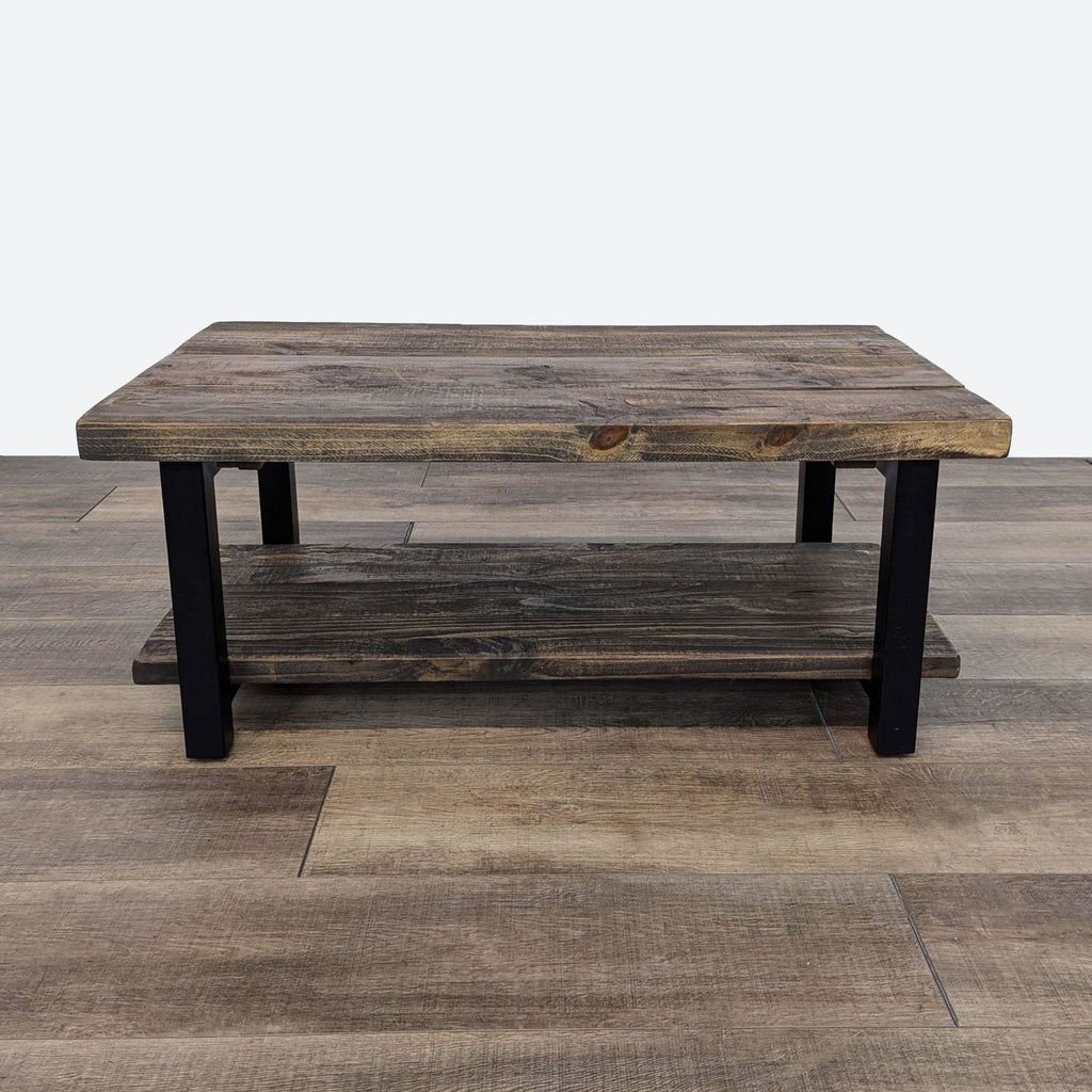 Reperch coffee table with a wooden top and metal frame, featuring a lower shelf.