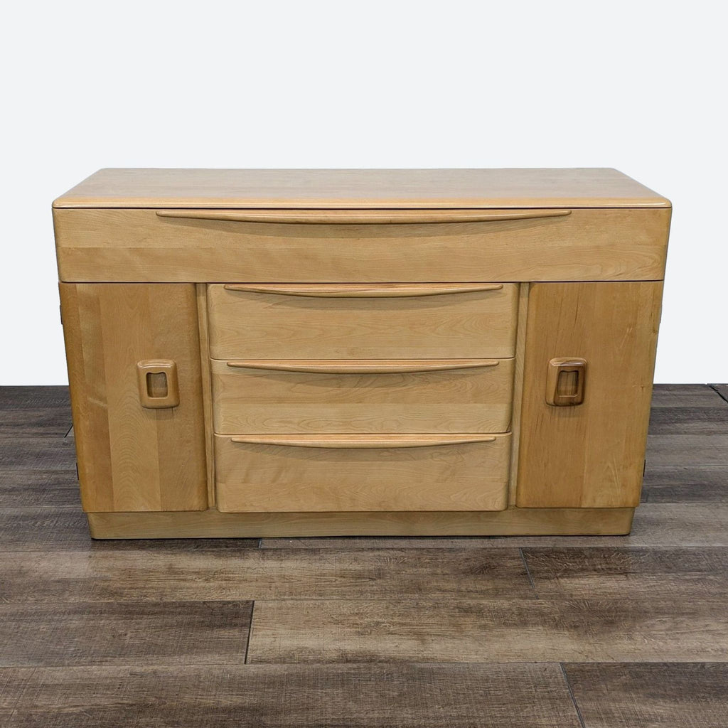 Heywood-Wakefield birch sideboard, 1950, with three drawers and two doors.