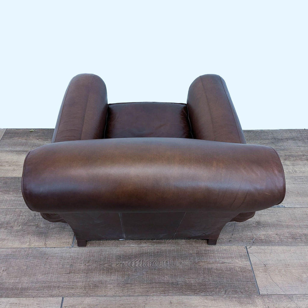 Pottery Barn Manhattan Brown Leather Roll Arm Lounge Chair