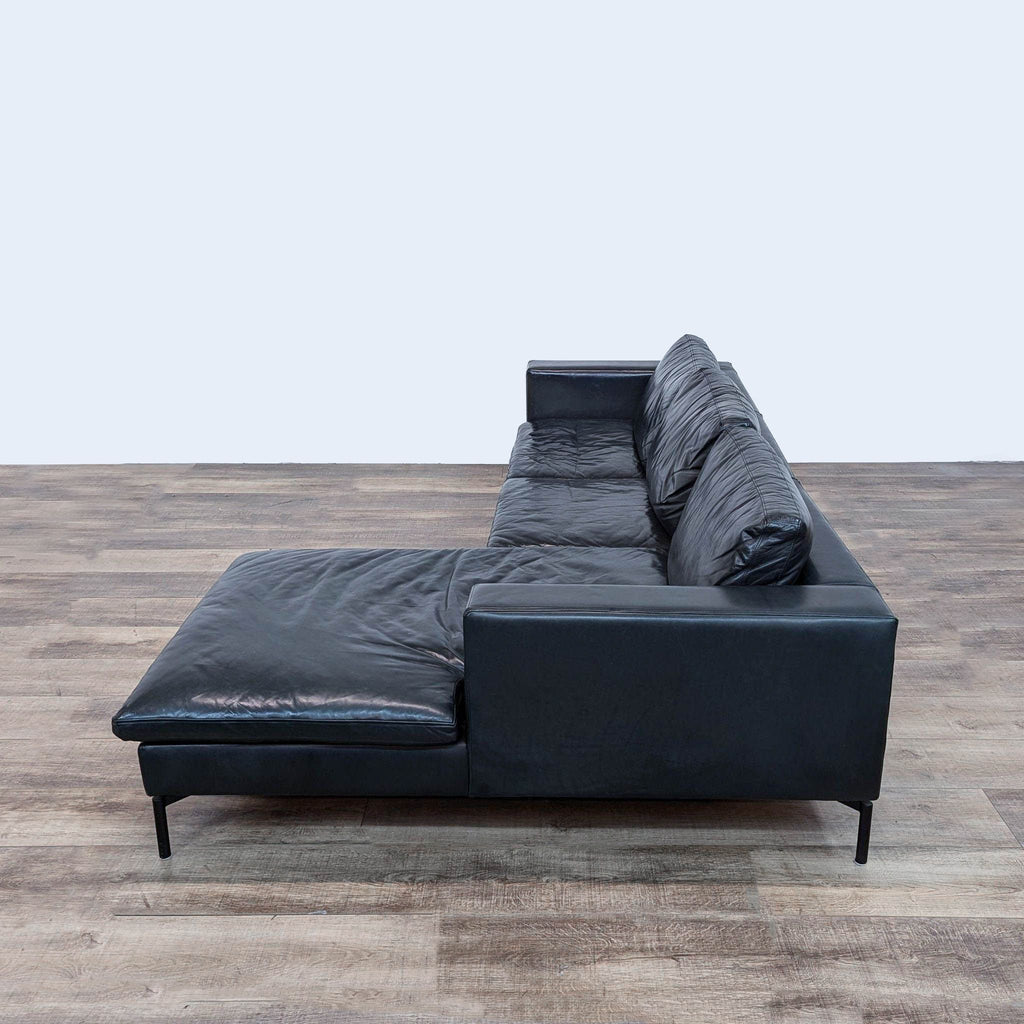 Bludot Black Leather Sectional Sofa with Chaise