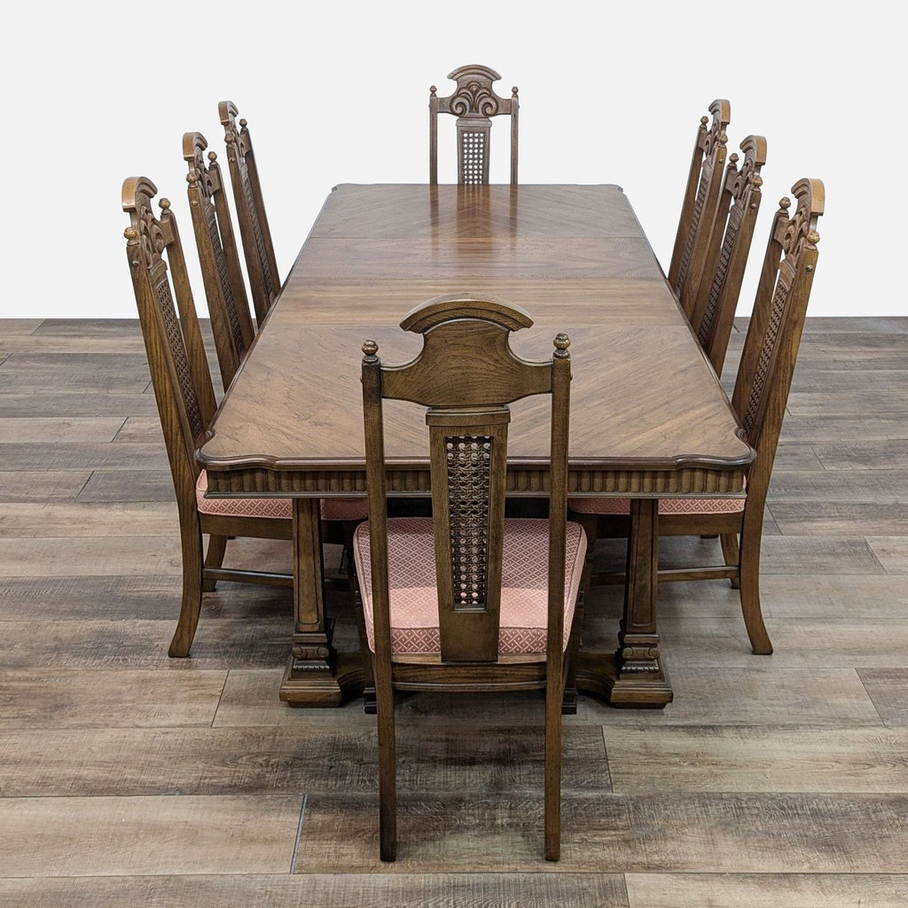 9-Piece Classic Wooden Dining Set with Carved Details