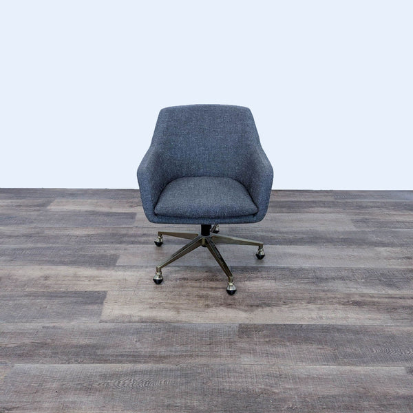 Front view of West Elm Helvetica Office Chair with gray upholstery and metal base.