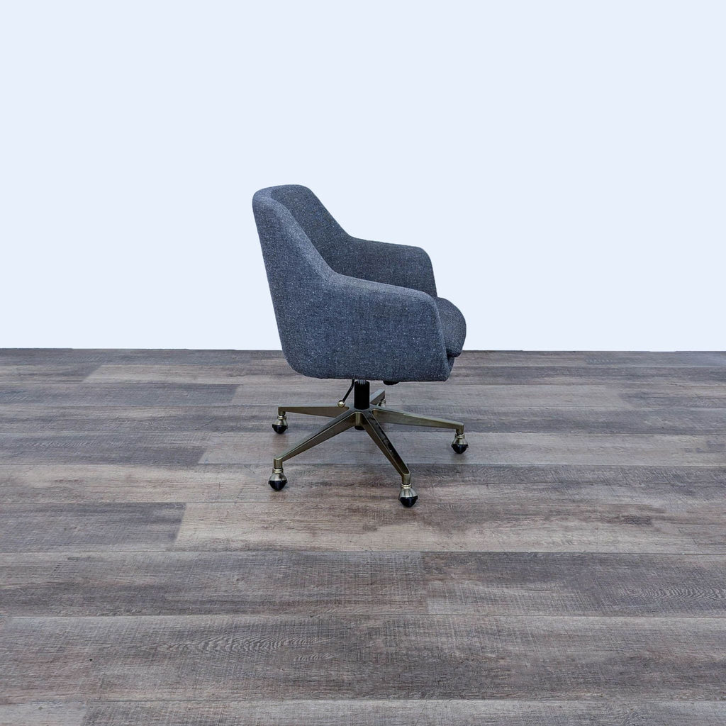 Side profile of West Elm Helvetica Office Chair showcasing modern design and swivel function.
