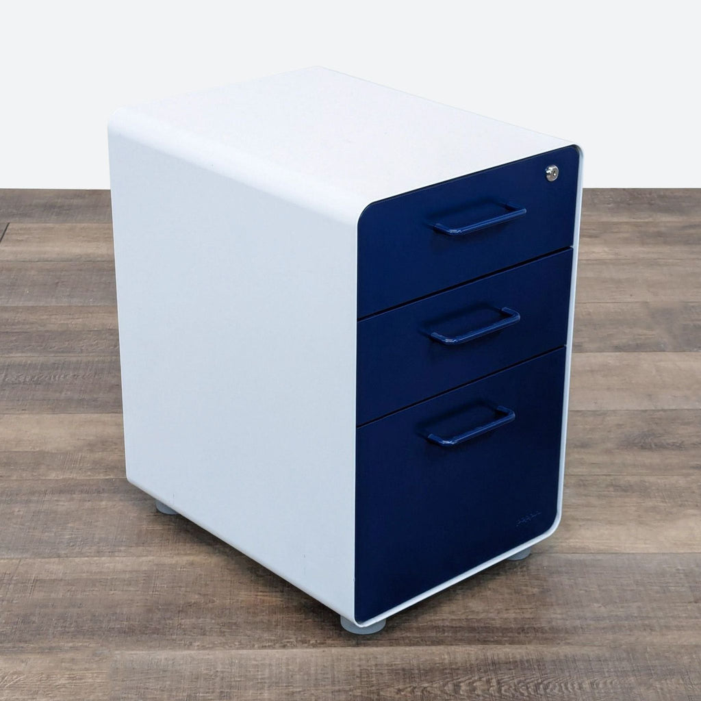 Poppin Three-Drawer Stow File Cabinet in Blue
