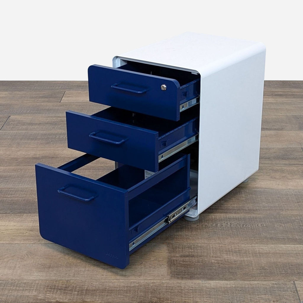 three drawers with a metal frame