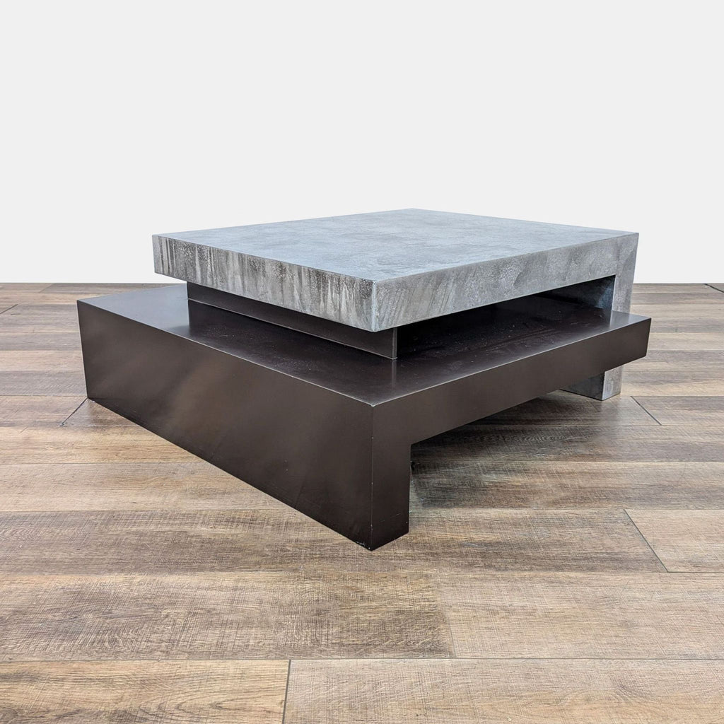 a modern coffee table with a steel top.