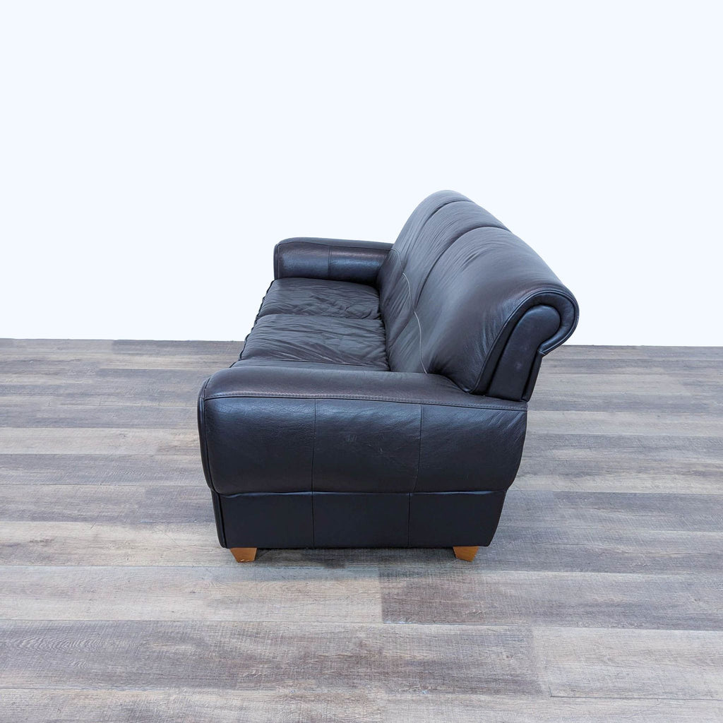 Classic Black Leather 3-Seat Sofa