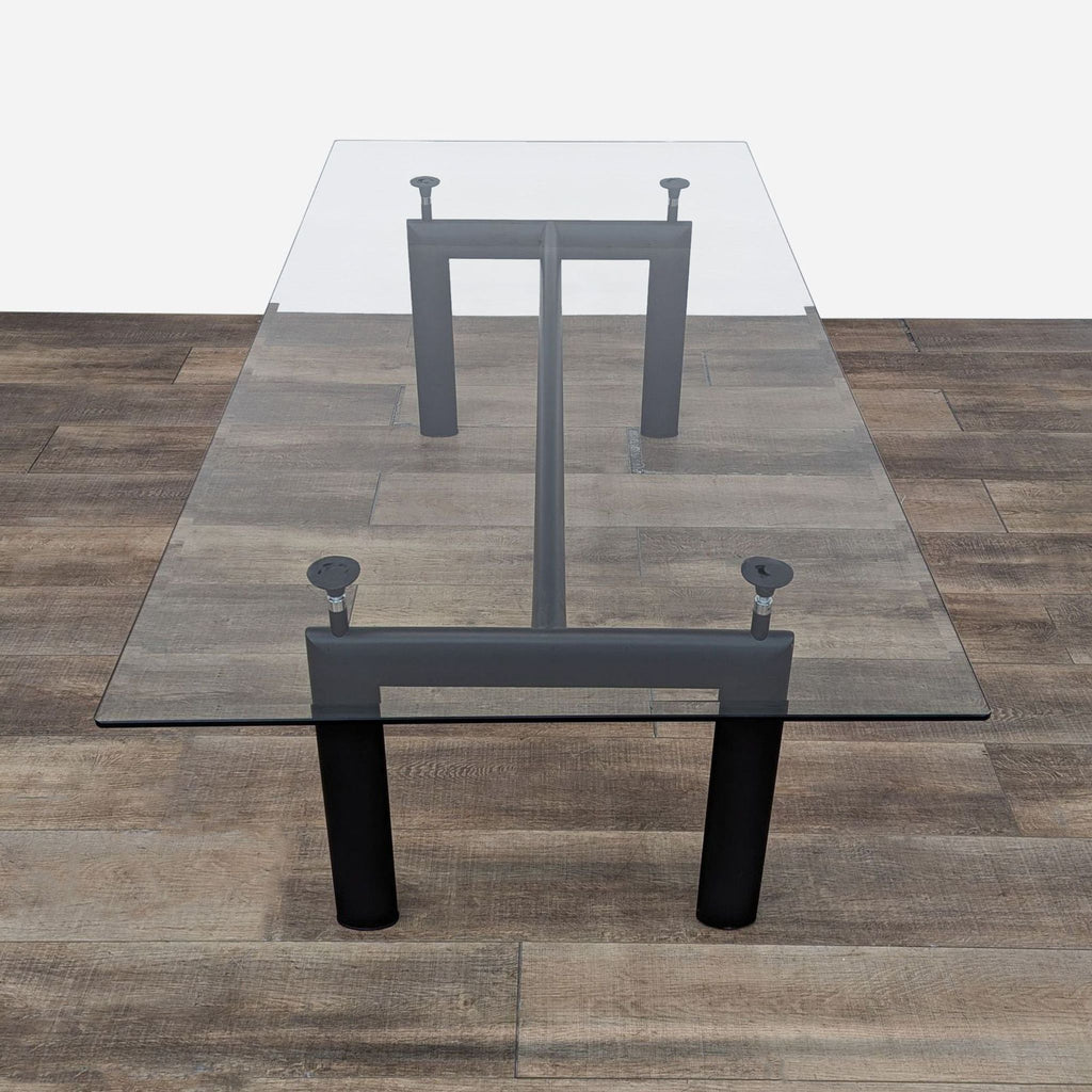 Modern Glass-Top Dining Table with Black Metal Frame