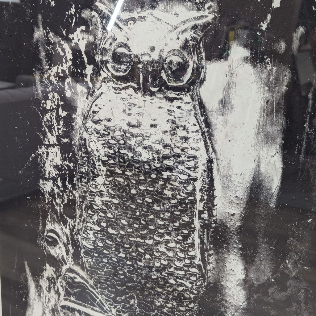 a black and white print of an owl