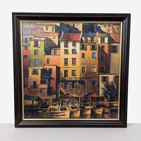 vintage oil painting of a harbor scene