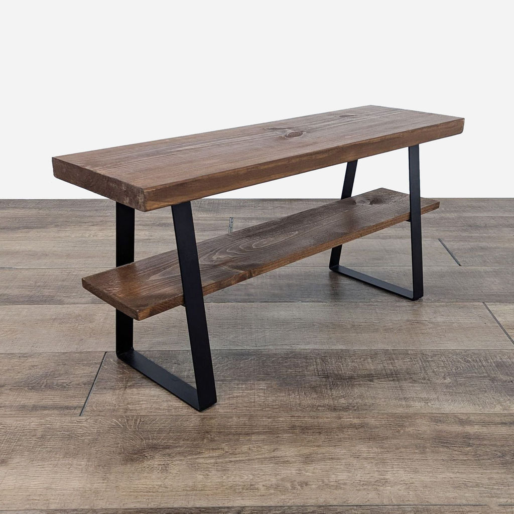 Rustic Wood and Metal Side Table with Shelf