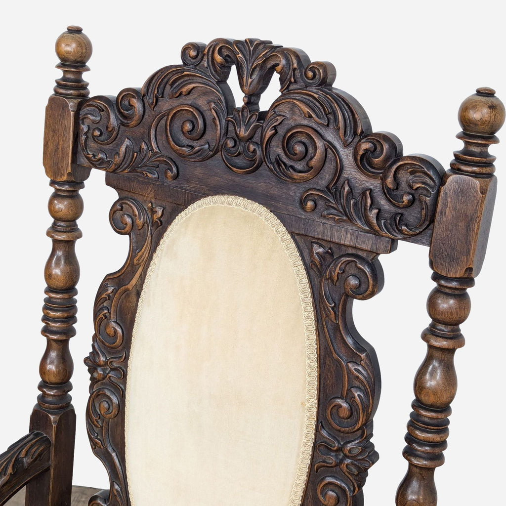 Vintage Carved Wood Accent Chair with Cushioned Seat