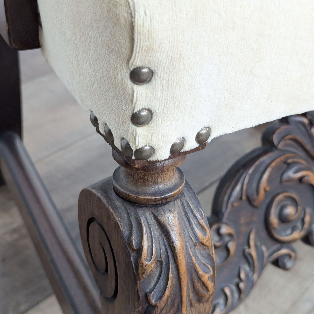 Vintage Carved Wood Accent Chair with Cushioned Seat