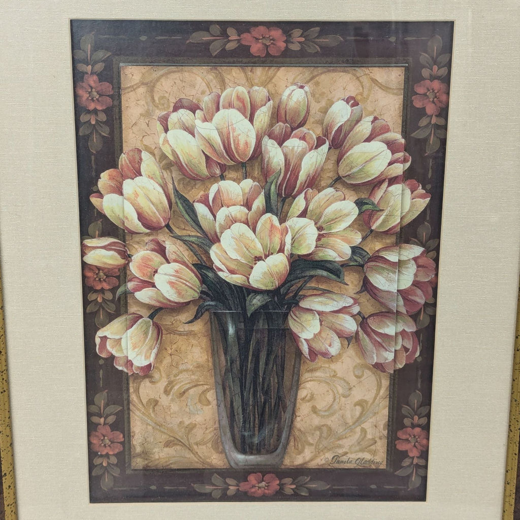 Framed Floral Print Artwork with Decorative Matting