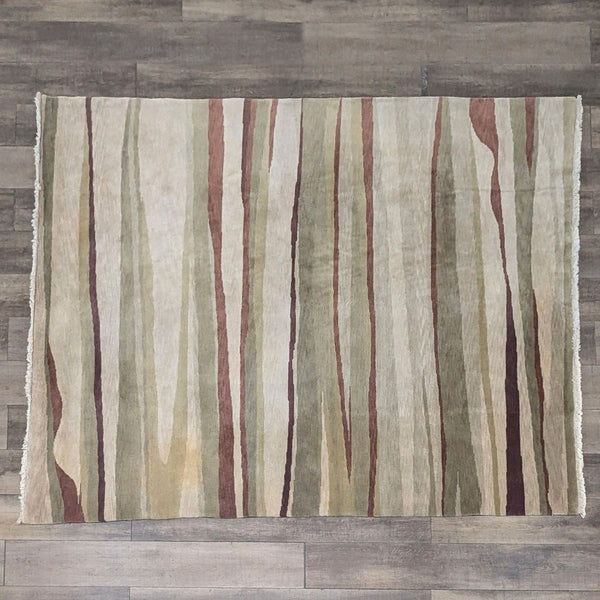 a brown and beige striped area rug.