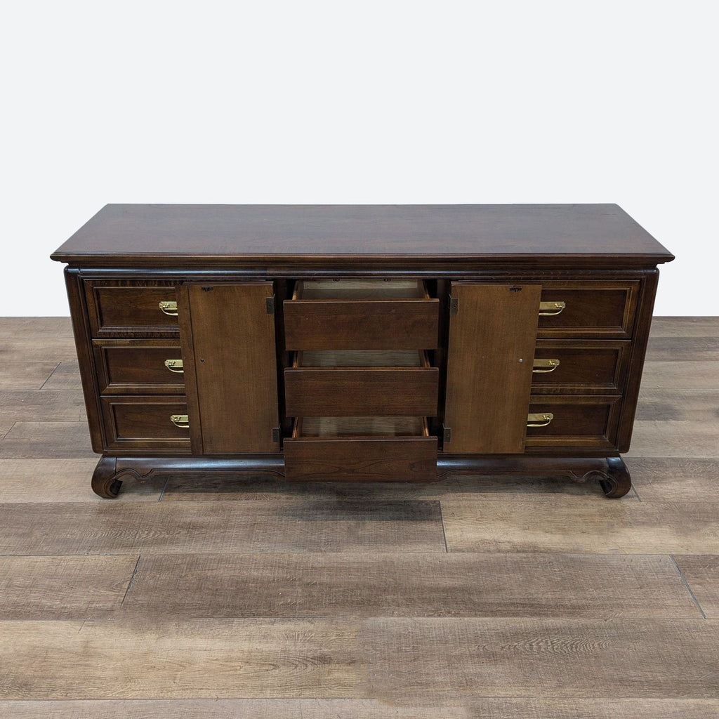 Dark Wood Dresser with Ample Storage and Ornate Asian Design