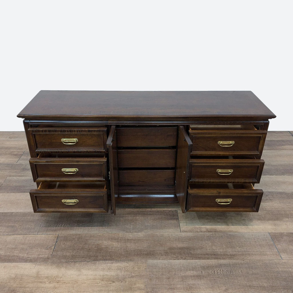 a large, antique, antique, mahogany desk with drawers.