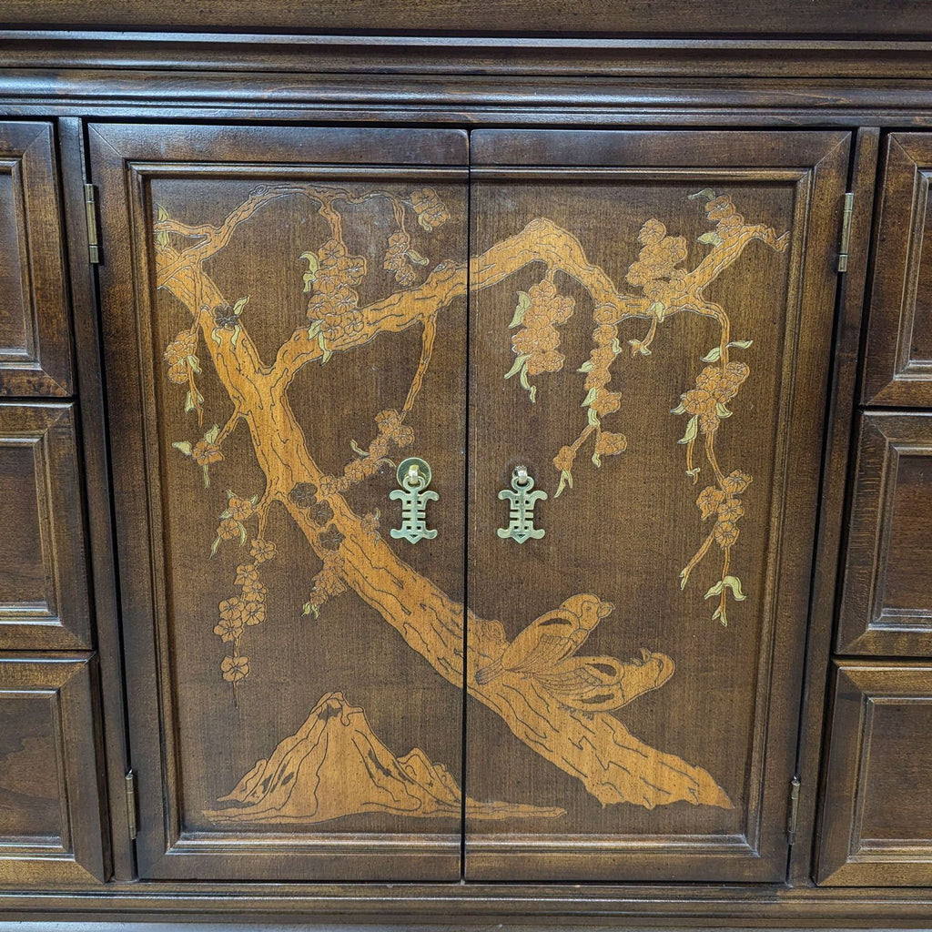 Dark Wood Dresser with Ample Storage and Ornate Asian Design