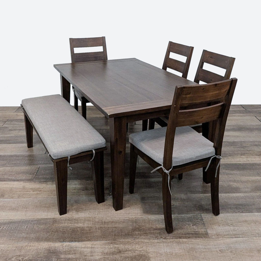 Living Spaces Elle Brown Rectangular Wood Dining Table With Bench + Side Chairs