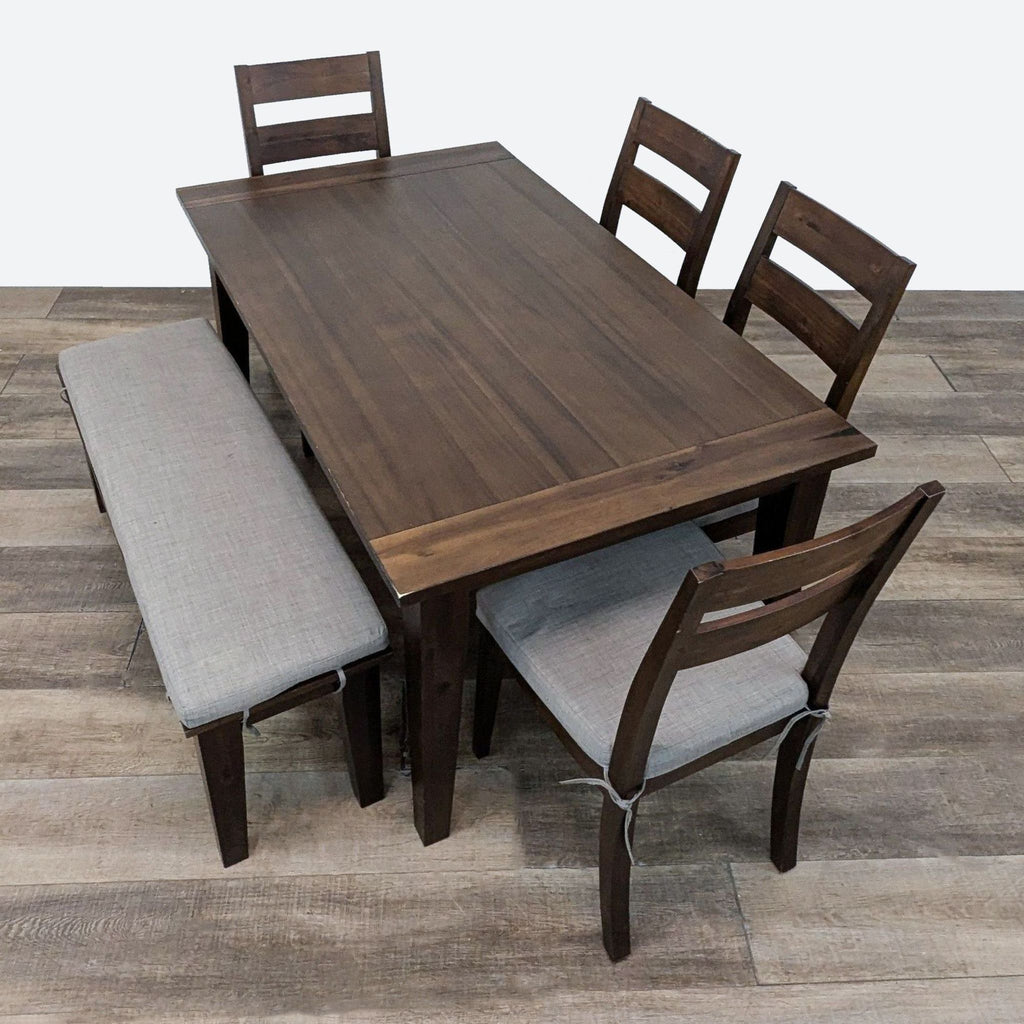 Living Spaces Elle Brown Rectangular Wood Dining Table With Bench + Side Chairs