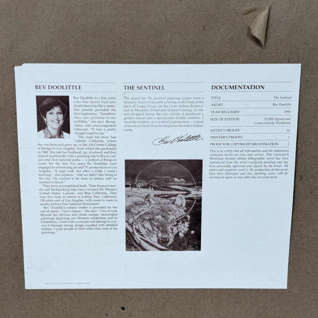 Limited Edition Print of "The Sentinel" by Bev Dolittle