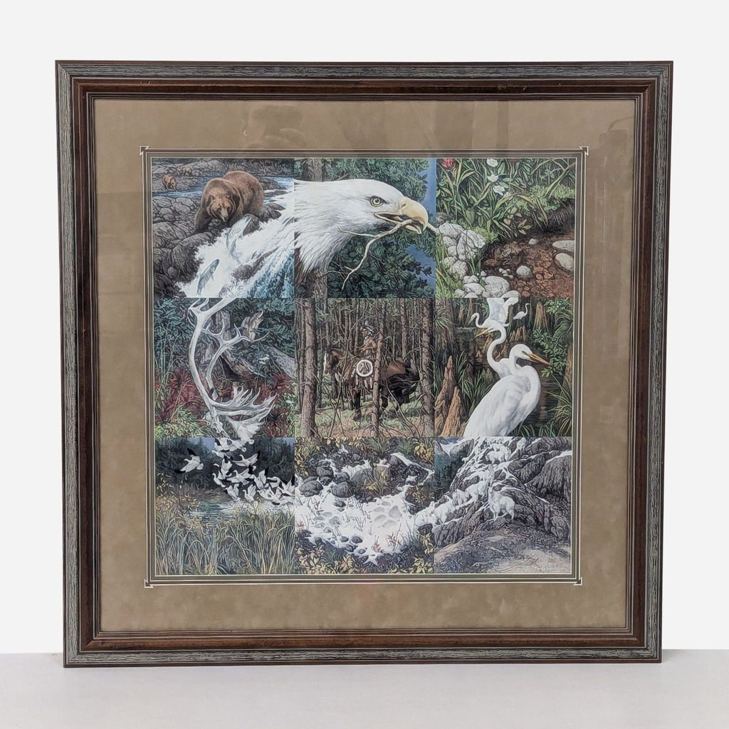 framed oil painting of a white eagle and a white bear