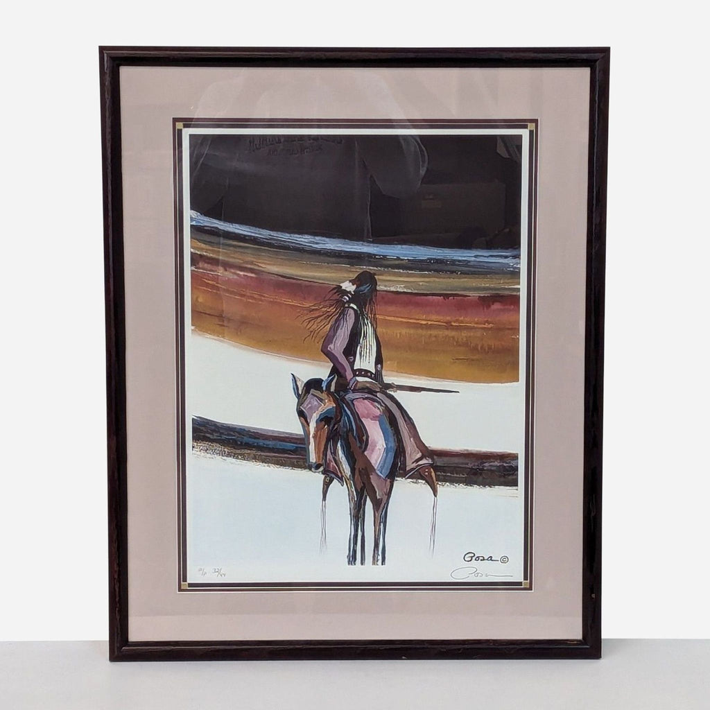 framed painting of a cowboy on a horse