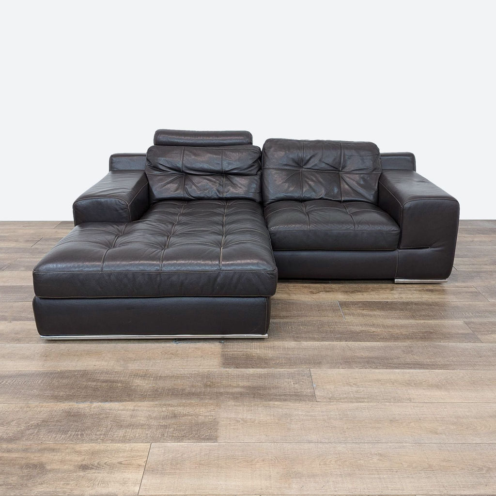 Style & Form Dark Leather Sectional with Adjustable Headrests