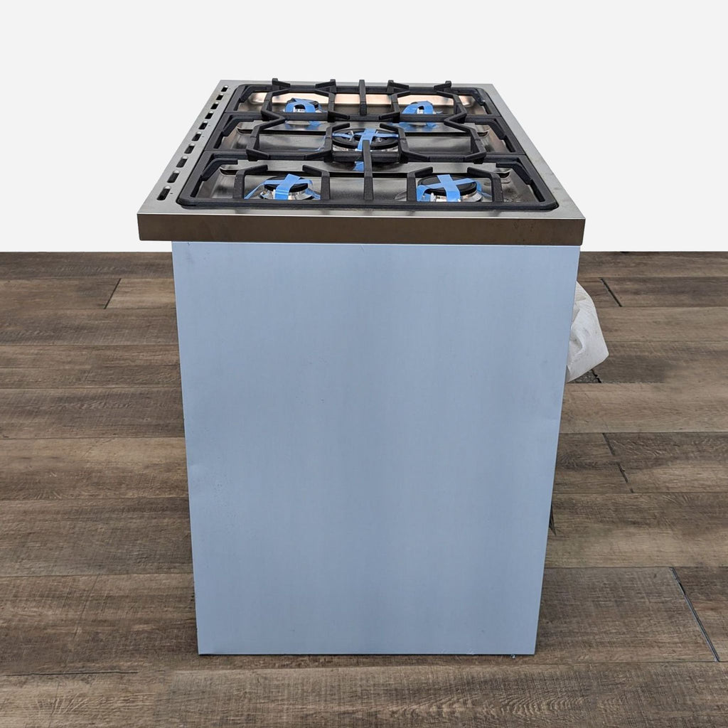 gas stove with a blue base