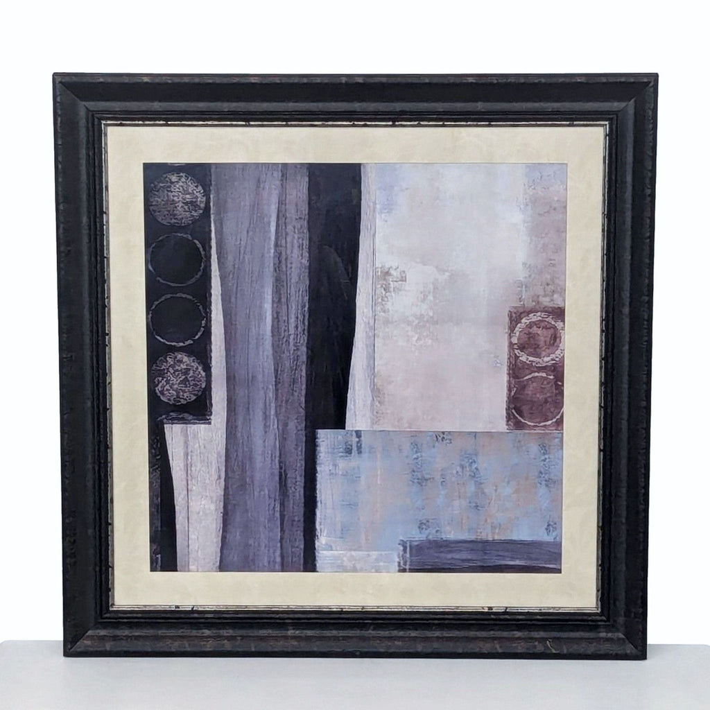 a framed abstract painting of a blue and white abstract painting